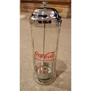 Coca-Cola Vintage Diner-Style Glass & Chrome Straw Dispenser/Holder 1992 Coke